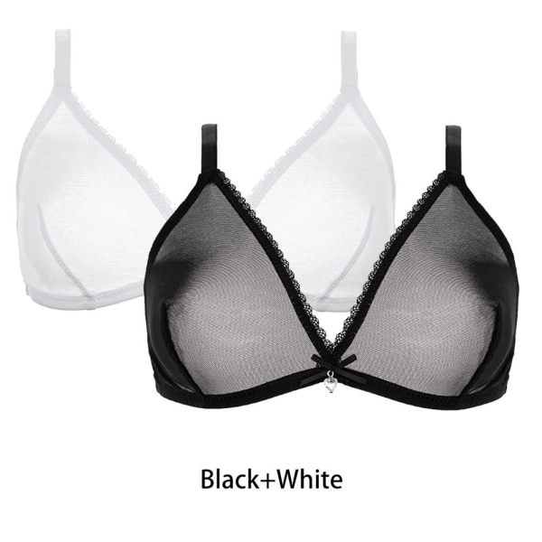 Varsbaby Dam Sexig 2st Genomskinlig Plus Size Sexig Underkläder BH Black-White L