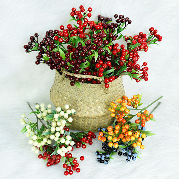 100 st/lot Mini Plast Falska Små Bär Konstgjord Blomma Frukt Ståndare Körsbär Pärla Bröllop DIY Presentförpackning Dekorerade Kransar red C