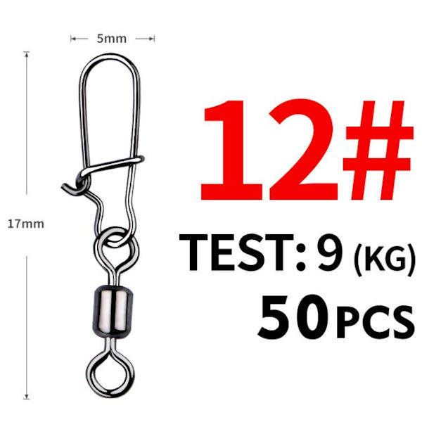Fishhook 50 stk. Gjeddefiske Tilbehør Koblingsstift Lager Rullende Svivel Rustfritt Stål Snap Fiskekrok Lokkesvivler Utstyr Size1 41mm 30kg