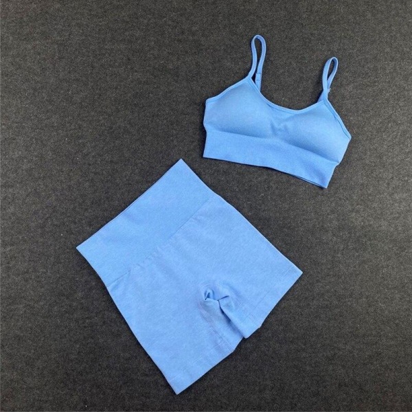 Yoga BH Crop top Sport BH Workout Outfit Seamless Polyester Gym Set 2pcs Blue L