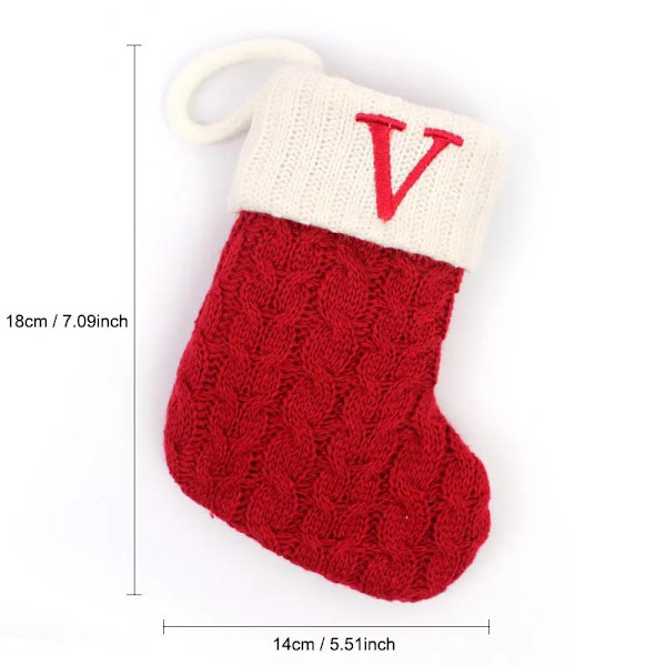 Hängbar Röd stickad Julstrumpa Snöflinga Bokstav Julstrumpa Julgranshängande Ornament 2024 Navidad Natal Xams V