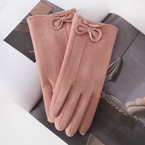 Naisten talvikashmirkosketusnäyttö Lämpimät käsineet Ulkoilu Ratsastus Plus Velvet Paksuuntavat villa Rusetti Täysi sormi Ajohanskat S29 Khaki One Size