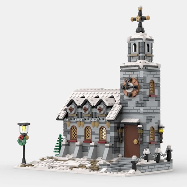 MOC Den Middelalderlige Arkitektur Og Lastbil Vinterlandsby - Markedsboder Byggeklodser Sæt Julebil Kirke Klodser Legetøj Gave 603PCS