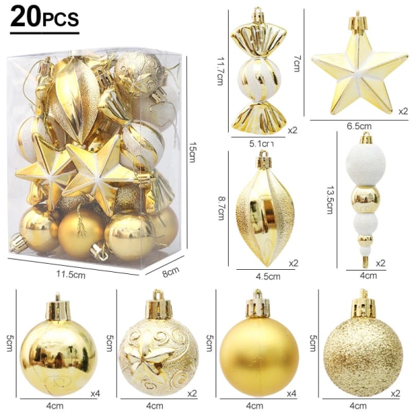 29/20 kpl Joulukuusen Palloja Riippuva Koriste Karkkikeppi Mäntykäpy Koristesetti Joulu Kodin Sisustus 2024 Navidad Uusi Vuosi Gold-20pcs4