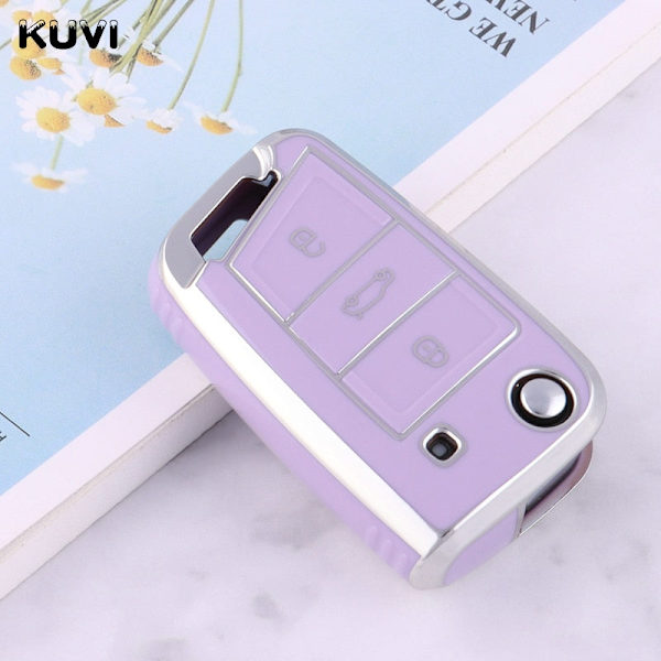 TPU Bil Fjernbetjening Nøgle Etui Cover Skal Til Golf 7 MK7 Tiguan MK2 Til SEAT Leon FR 2 Ibiza Til Skoda Octavia A7 Purple