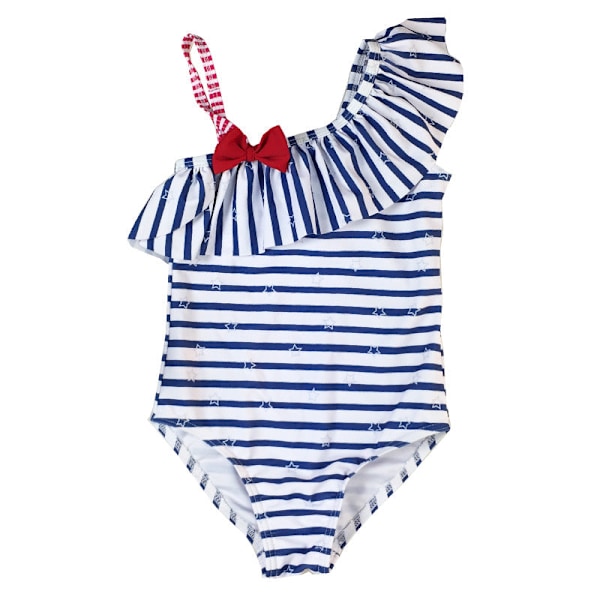 Pigebadedragt Baby Pige Spædbørn Børn 1-3-4 År Gammel Heldragt Marineblå Stribet Lille Prinsesse Badedragt Blue striped XINGX 3T（75-85CM）