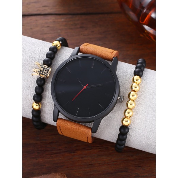 Stor Urskive Kalender Vekt Frostet Belte Kvarts Armbåndsur Krone Armbånd 3 stk/sett Style one suit