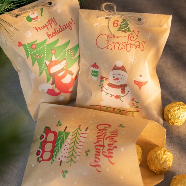 24 sæt julekraftpapirsposer Julemand Snemand Ræv Julefest Gavepose Slikkagepose Gaveindpakningsartikler 24sets Birthday