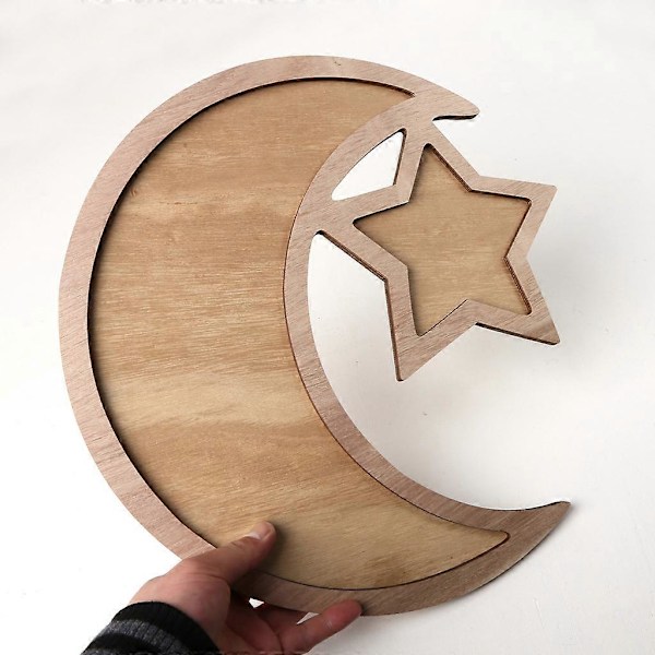 Rustikk Måneformet Trebrett Stjerne Eid Ramadan Fest Mat Servering Borddekorasjon Dessert