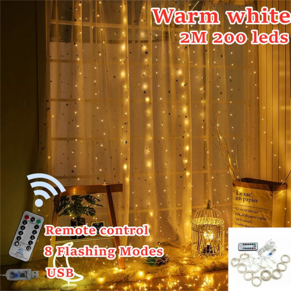 3*3M USB LED Verhoketju Kuparilanka Keijuvalot Garland Puutarha Häät Koristelu Valosarja White 3M