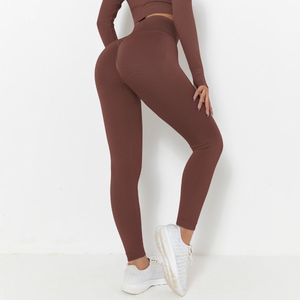 Europæiske og amerikanske ferskenformede yoga bukser til kvinder, hofteløft, højtaljede stræk træningsbukser, udendørs løbe træningsbukser 9271 trousers-purplish red M