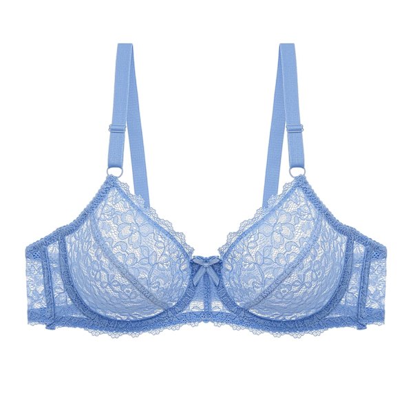 Ultratynd Plus Size Dame Undertøjs BH Solid Gennemsigtig Blonde Dame BH Blue 42C