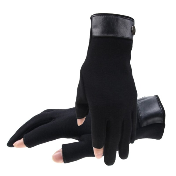 Vinterhansker for menn, votter med 2 fingre eksponert, holder varmen, berøringsskjerm, vindtett, tynne guantes, kjøring, anti-skli, utendørs, fiske, hansker for menn Black Free Size