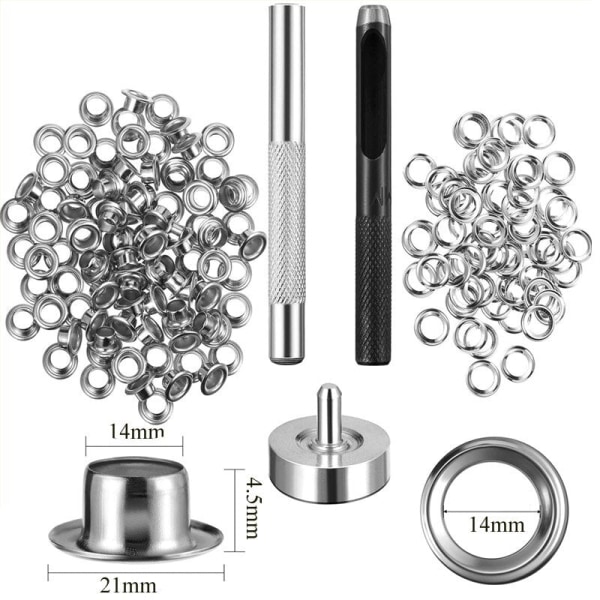 4 mm-20 mm 100 STK Silver ögla och ögla Punch Die Tool Set Metallknapp för DIY Läder Hantverkskläder Skor Bältesväska Grommet 8mm 100pcs set