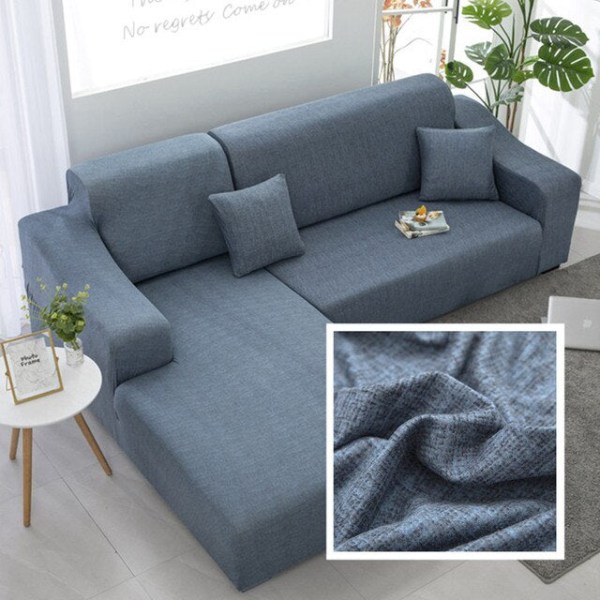 Ensfarvede hjørnesofabetræk til stue, elastiske spandex sofabetræk, strækbare slipcovers, L-formet sofa, skal købe 2 stk. sofabetræk Blue 1pc 3-Seat 190-230cm