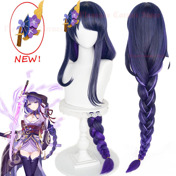 Spill Anime Genshin Impact Raiden Shogun Cosplay Parykk Prestylet 110cm Lang Varmebestandig Syntetisk Lilla Blandet Farge Baal Parykker Wig Add Headwear 2 No Pre Styled