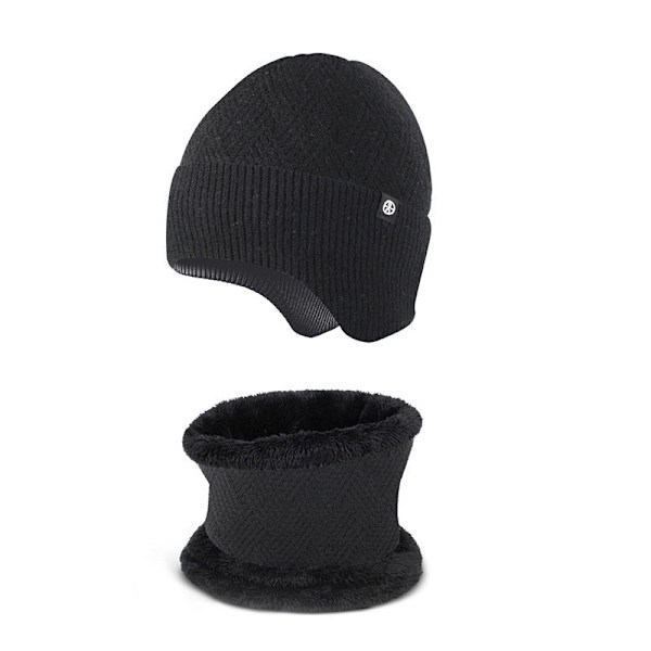 Lämmin Korvasuoja Hattu Huivi Kaksiosainen Set Talvi Ulkoilu Fleecevuorattu Neulepuku [Rhombus style] gray two-piece set