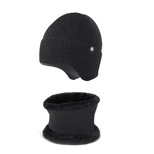 Lämmin Korvasuoja Hattu Huivi Kaksiosainen Set Talvi Ulkoilu Fleecevuorattu Neulepuku [Thread type Gray] two-piece set