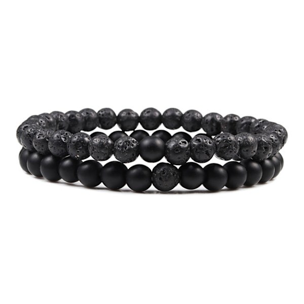 Avstandsarmbånd for kvinner Pararmbånd Klassisk 6mm Naturlig Svart Matt Blå Turkiser Perlearmbånd Herre Smykker set 2