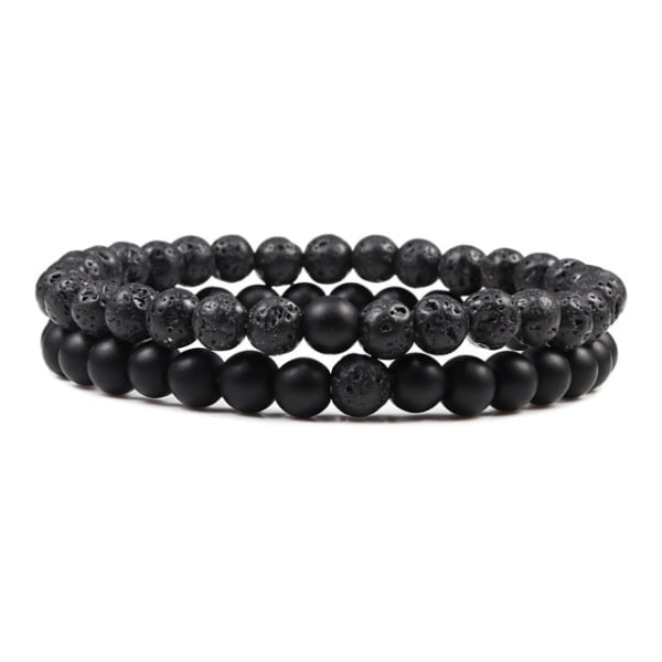 Distansarmband för kvinnor Pararmband Klassiskt 6mm Naturligt Svart Matt Blå Turkos Pärlarmband Herrsmycken set 2