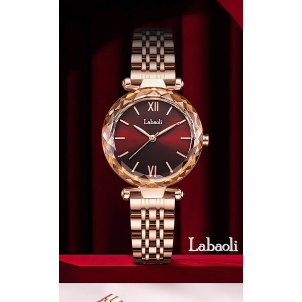 Laboli Vinrød Stålur Burgundy Roses gold steel strip