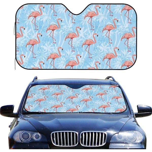 UGH RFF3300 Auton tuulilasin aurinkosuoja, kissakuvio auringonkukalla, kokoontaitettava, estää UVA-säteet (Flamingo Blue)