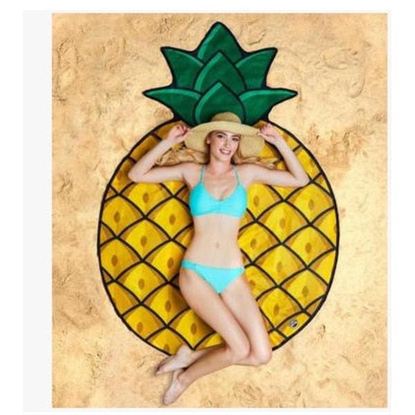 Rantapyyhe Donitsi Pyöreä Piknik-matto Muodikas Pizza Hampurilainen Hedelmä 150*150cm Mikrokuitu Seinävaate Kylpypyyhe Pineapple