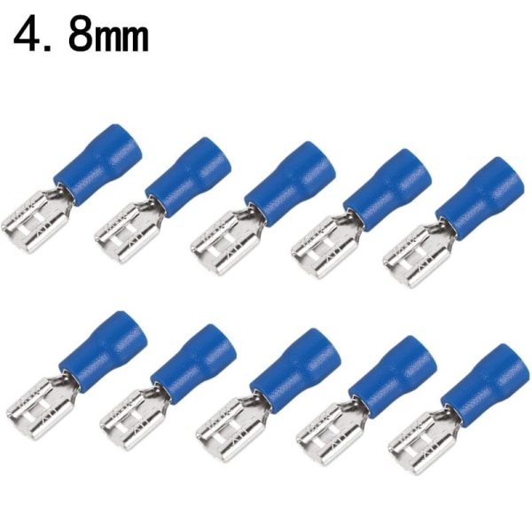 100/50 st 2,8 mm 4,8 mm 6,3 mm isolerad tätning Spadtrådskontakt Hona krimpterminaler Elektrisk set 6.3mm Blue 10PCS