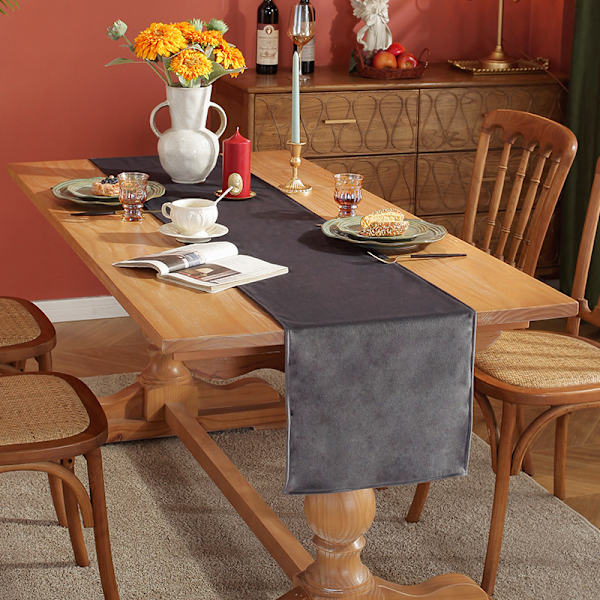 Velour Bordløber Enkel Ensfarvet Bordløber Bryllupsfest Spisebordsdekorationer Lang Duge Dark gray 33*200cm