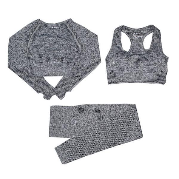 Yoga Set Träningskläder Träningsdräkt Toppar Och Leggings för Fitness Sport 3PCS Grey M
