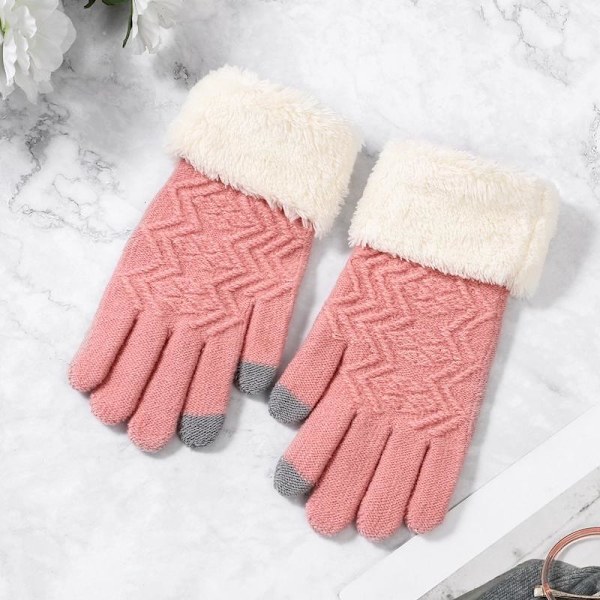 Vinter Dam Stickade Handskar Pekskärm Kvinnliga Handskar Stickade Tjocka Varma Hel Finger Mjuka Stretch Stickade Vantar Dam Guantes Gray Free Size