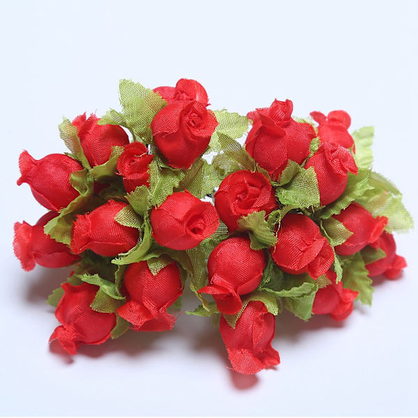 12 st Mini Konstgjorda Blommor Sidenros Bukett för Bröllopsfest Heminredning DIY Krans Scrapbook Tillbehör Red
