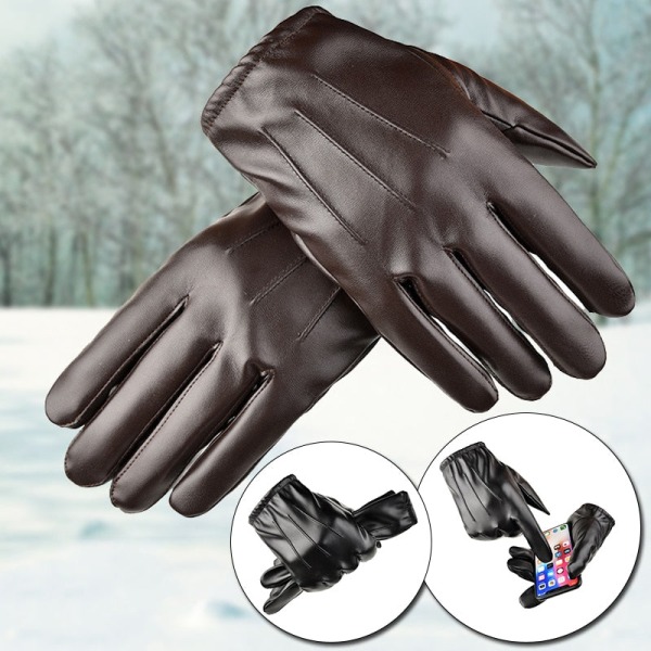 1 par PU-läderhandskar för män Vinter Höst Körhandskar Varma Cashmere Taktiska Handskar Svarta Utomhussporthandskar Vattentäta Vantar Brown2 XL