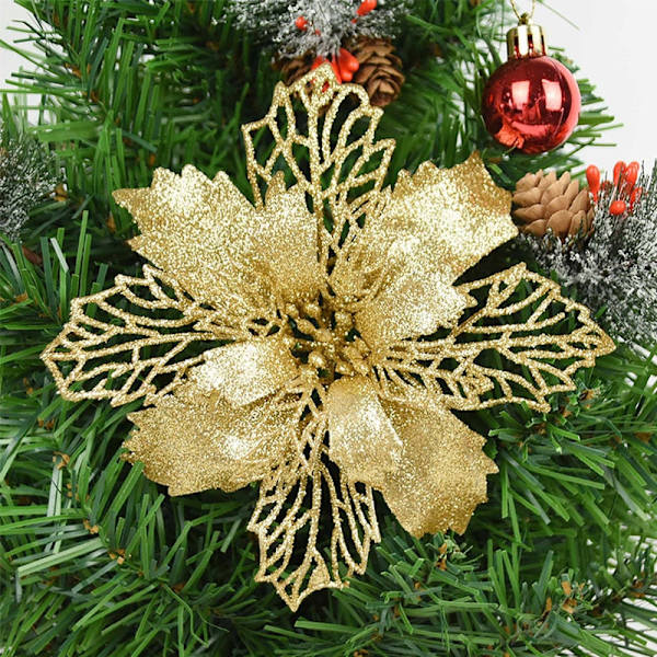 5 stk. Glitter Kunstige Juleblomster Juletræspynt til Hjemmet Falske Blomster Julepynt Nytårsdekoration Red 9cm