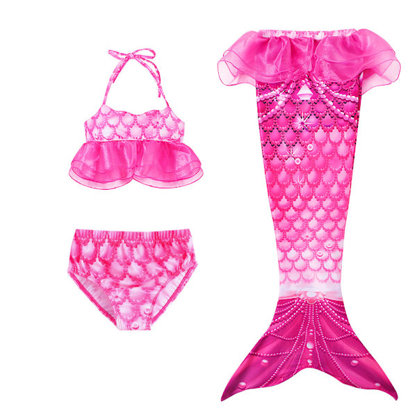 Barn Sjöjungfru Svans Prinsessa Mesh Baddräkt Delad Bikini Set Tredelat Set Badkläder Green 110cm