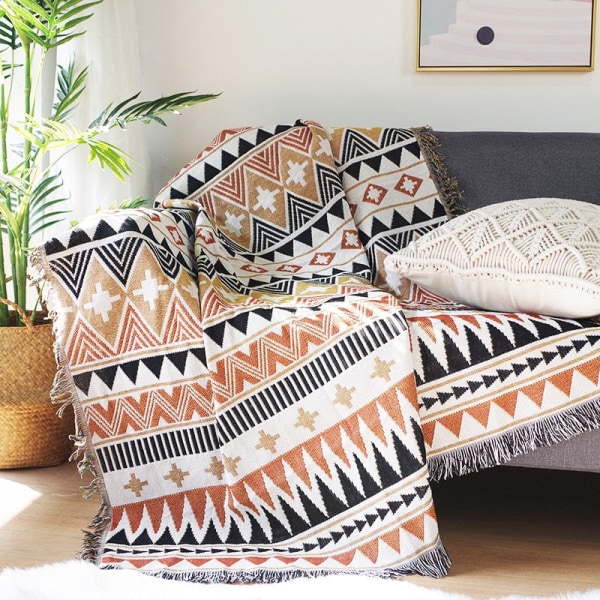 Bohemian Ruudullinen Peitto Sohvalle Sängylle Koristeellinen Peitto Ulkoiluun Retkipeitto Boho Sohvapeite Heittopeitto Piknikille Tupsuilla Type 5 130x160cm