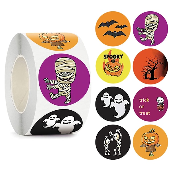 500 kpl 2,5 cm Halloween pyöreitä tarroja kurpitsakoristeella, kirjekuoritarroja lahjapakkausten pakkauspaperitarroihin 7