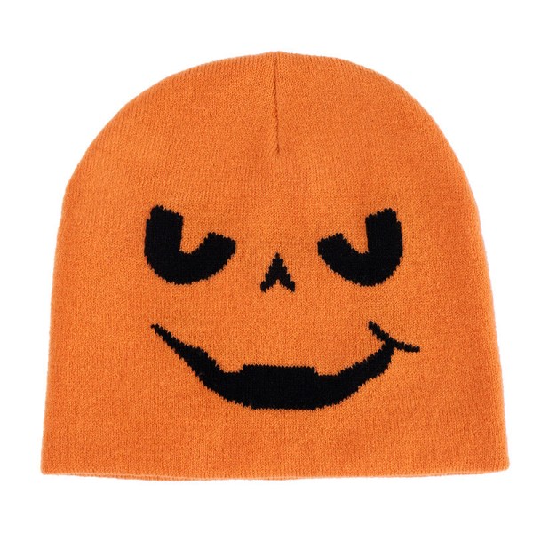 Kreativt roligt uttryck stickad mössa Piratskalle Japansk Harajuku cap Bedårande tröjamössa Pumpkin smiling face hat Average size