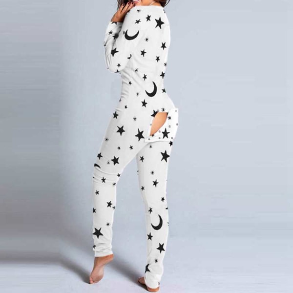 Efterår og vinter Dame Mode Hjemmetøj Sødt Print Funktionel Knaplukning Voksne Natkjole Ét Stykke Pyjamas White XXXL