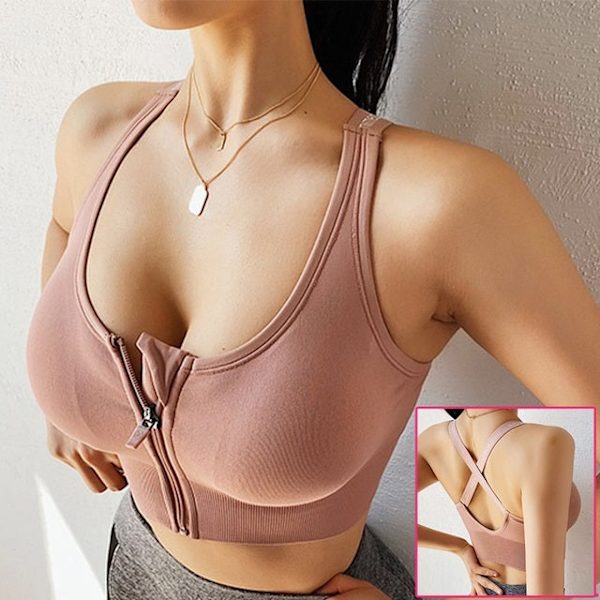 Yoga BH Sexig Push Up Underkläder Fitness Väst för kvinnor Zipper Black XL