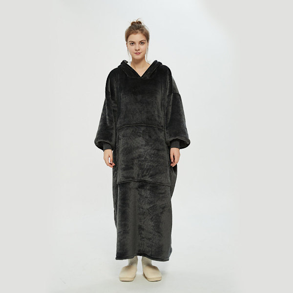 Hupullinen Lazy Blanket -villapaita, kaksikerroksinen peittopusero naisille, suojaa kylmältä syksyllä ja talvella, lämpöpyjama Leopard print-Long