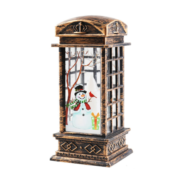 Jouluinen myrskylyhty kynttilänjalkalamppu pieni yölamppu vanha lumiukkokoriste pieni yölamppu työpöydän koriste Telephone Booth snowman