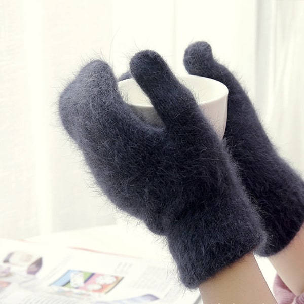 Elastiska helfingerhandskar för damer, söta kaninullshandskar, vintervantar för kvinnor, mode enfärgade vantar, tjocka varma handskar White One Size