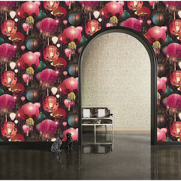 Japansk Lykta Tapet Orientalisk Texturerad Vinyl Klistra Vägg Arthouse Tian