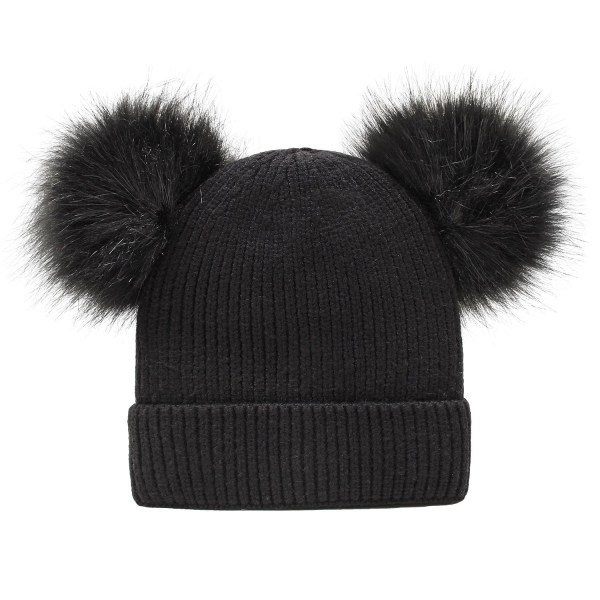 Vinterstickad cap Barn och kvinnor yllekeps par fluffig cap Vintermössa Enfärgad med päls Mamma och baby förälder-barn mössa #6 Black M code (4 years old-adult)