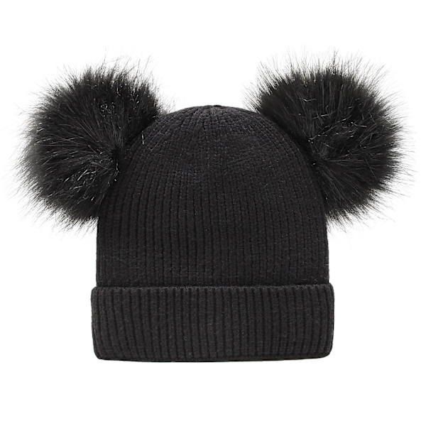 Vinterstickad Mössa Barn och Kvinnor Ullmössa Par Fluffig Bollmössa Vintermössa Enfärgad med Päls Mor och Barn Förälder-Barn Mössa #3 beige S code (0-4 years old)