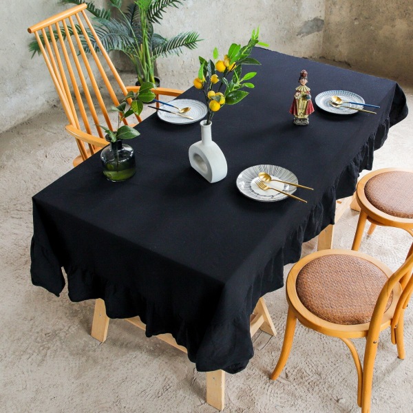 Flæse Syning Bomuldsstof Duge Vaskbar Dug til Bryllupsfest Spisning Banket Dekoration Luksuriøs Duge Orange ruffles 140x140cm