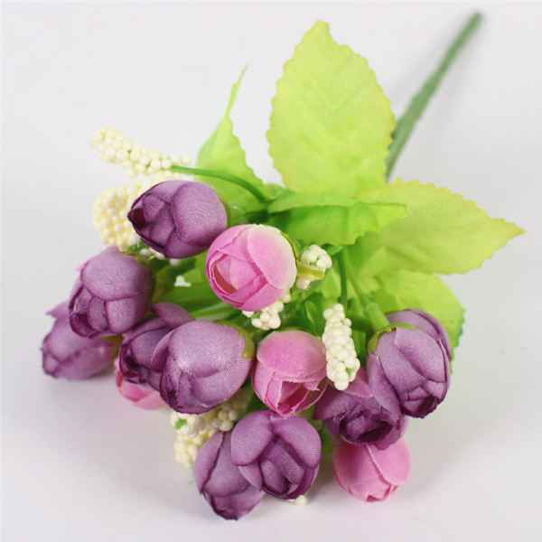 Höst 15 Huvuden/Bukett Små Knopprosor Högblad Siden Konstgjord Blomma DIY Bröllop Hem Juldekor Blomstergåvor Fotorekvisita B Deep red