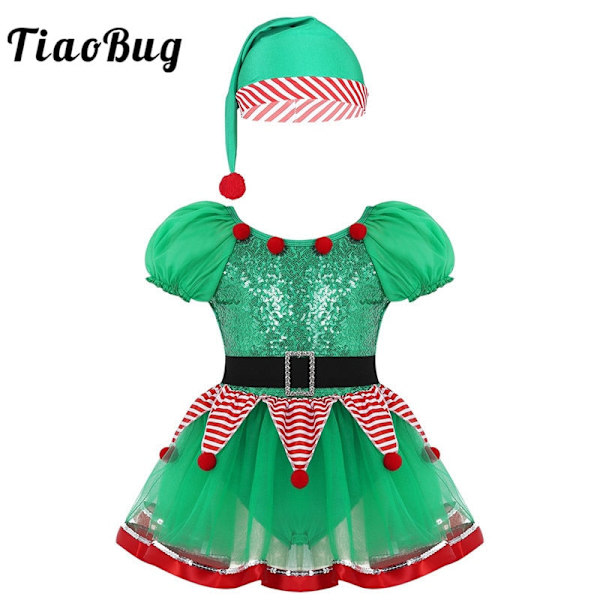 Flickor Paljett Tutu Julklänning Tomtens Alv Kostym Småbarn Grön Festlig Balett Dansdräkt Fancy Party Klänning White