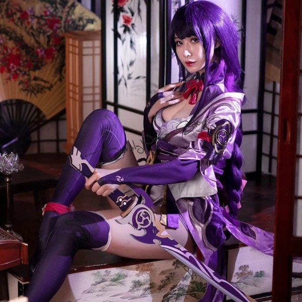 Peli Genshin Impact Raiden Shogun Cosplay Puku Baal Peruukki Kengät Cosplay Puku Seksikäs Naisten Kimono Mekko Uniformu Juhla Roolileikki BaalShoes L
